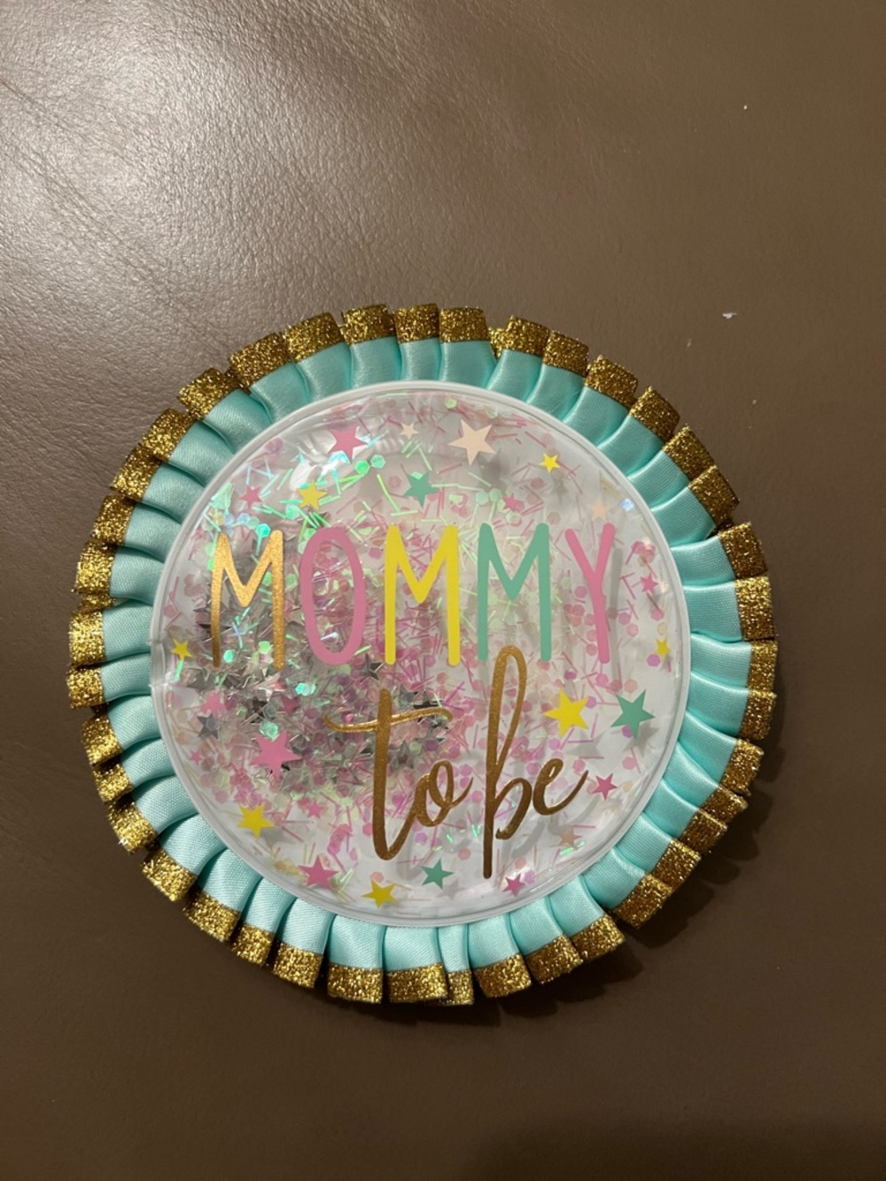 “Mommy To Be” Gold & Teal Mommy To Be Celebration Badge